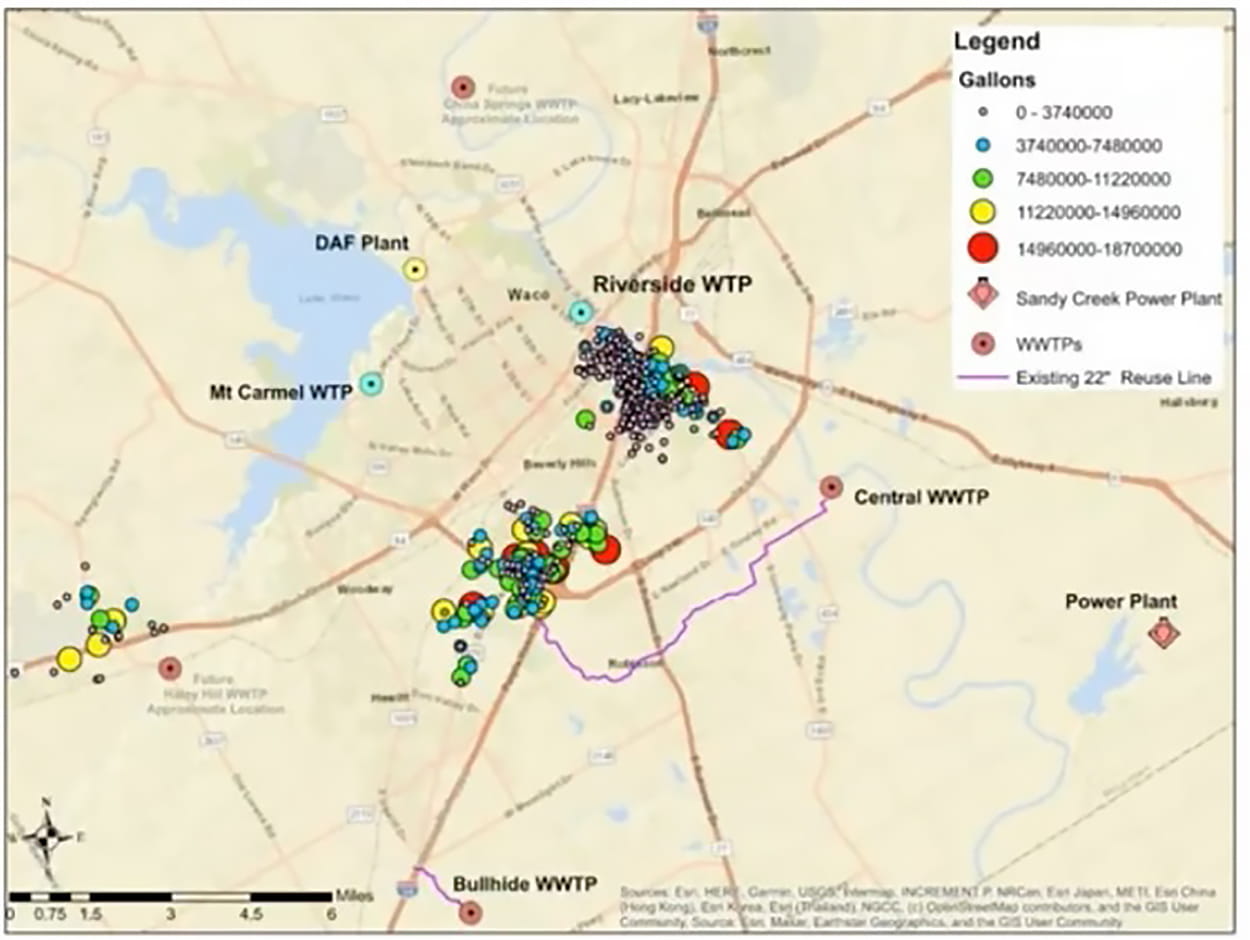 map of Waco Texas water usage