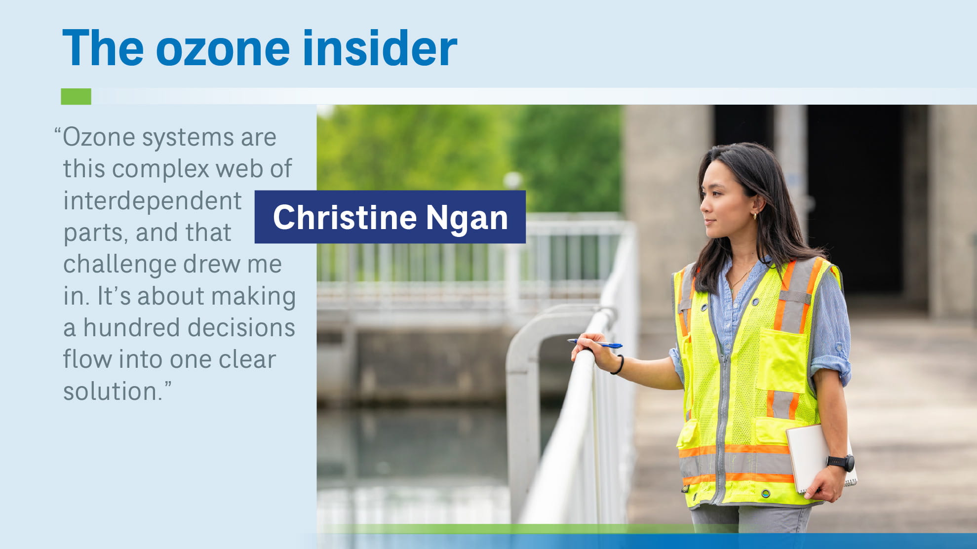 Young woman overlooking a settling basin