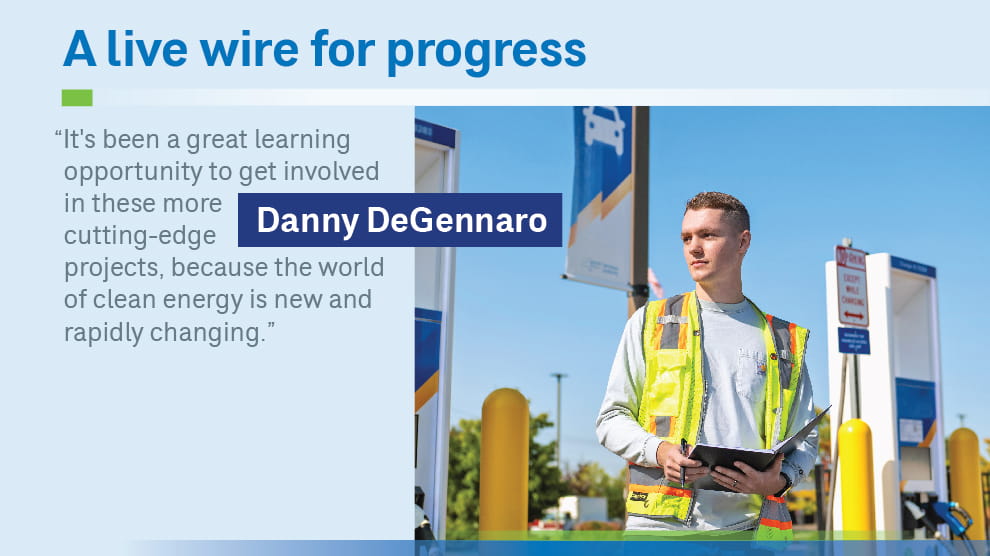 Danny DeGennaro graphic at a EV charging station