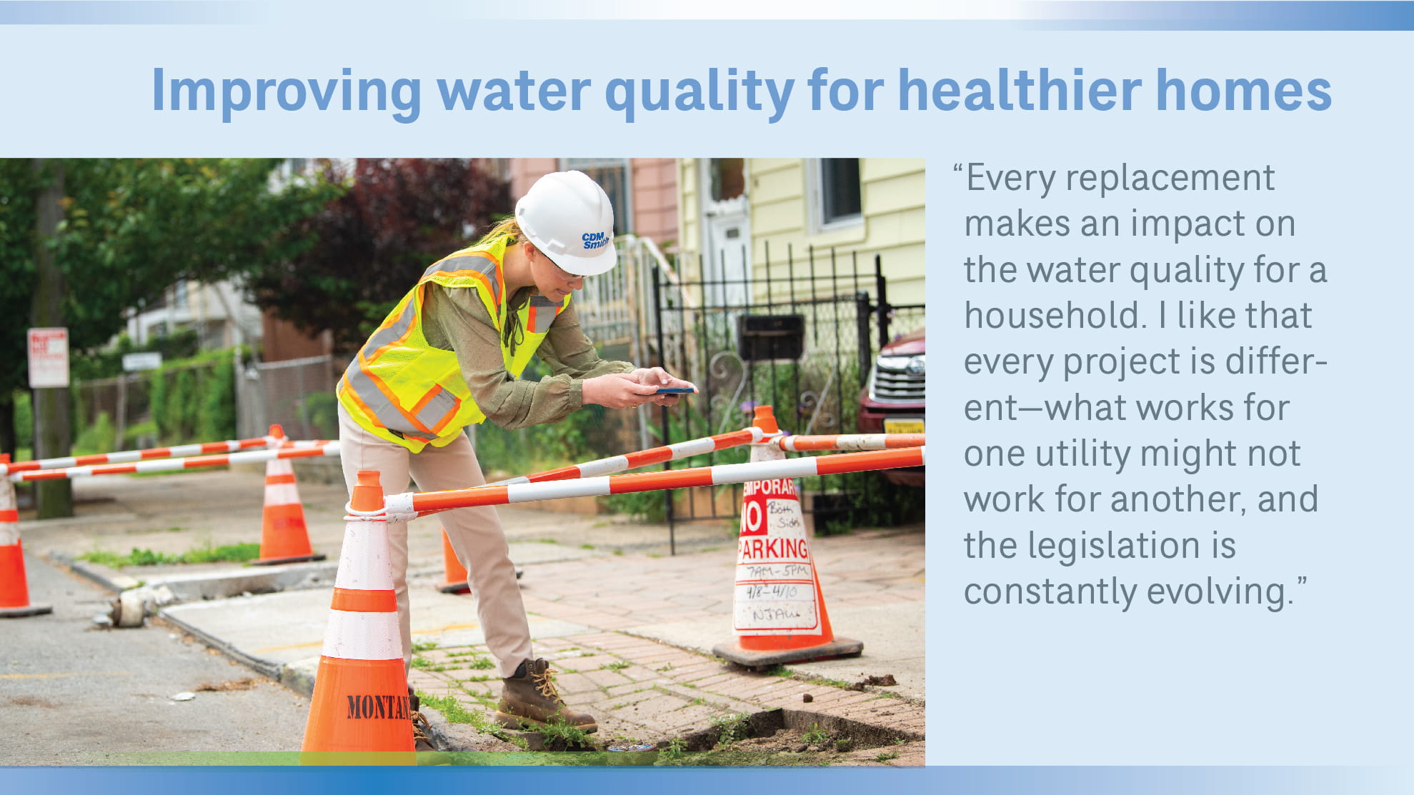 Danielle Liu taking a photo on a construction site
