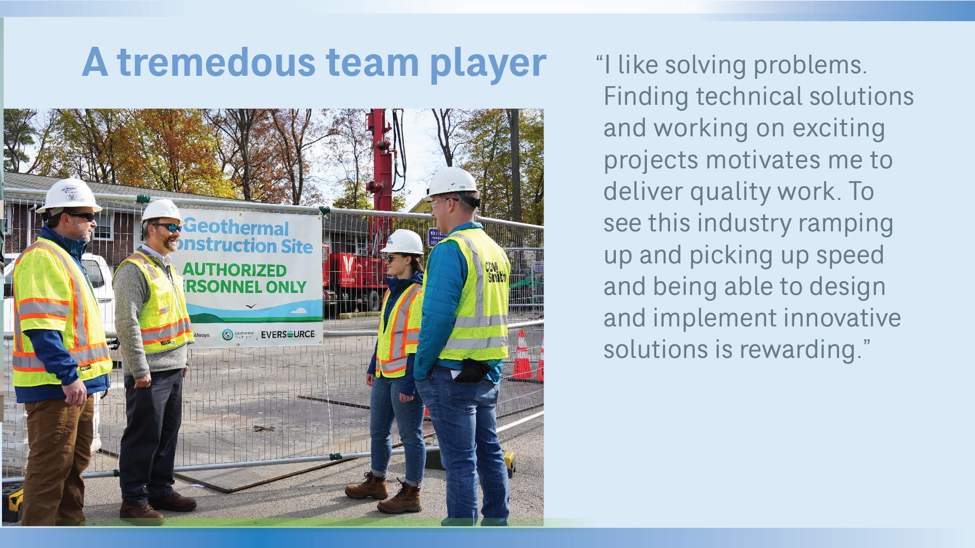 Jacky Kinson on job site with colleagues