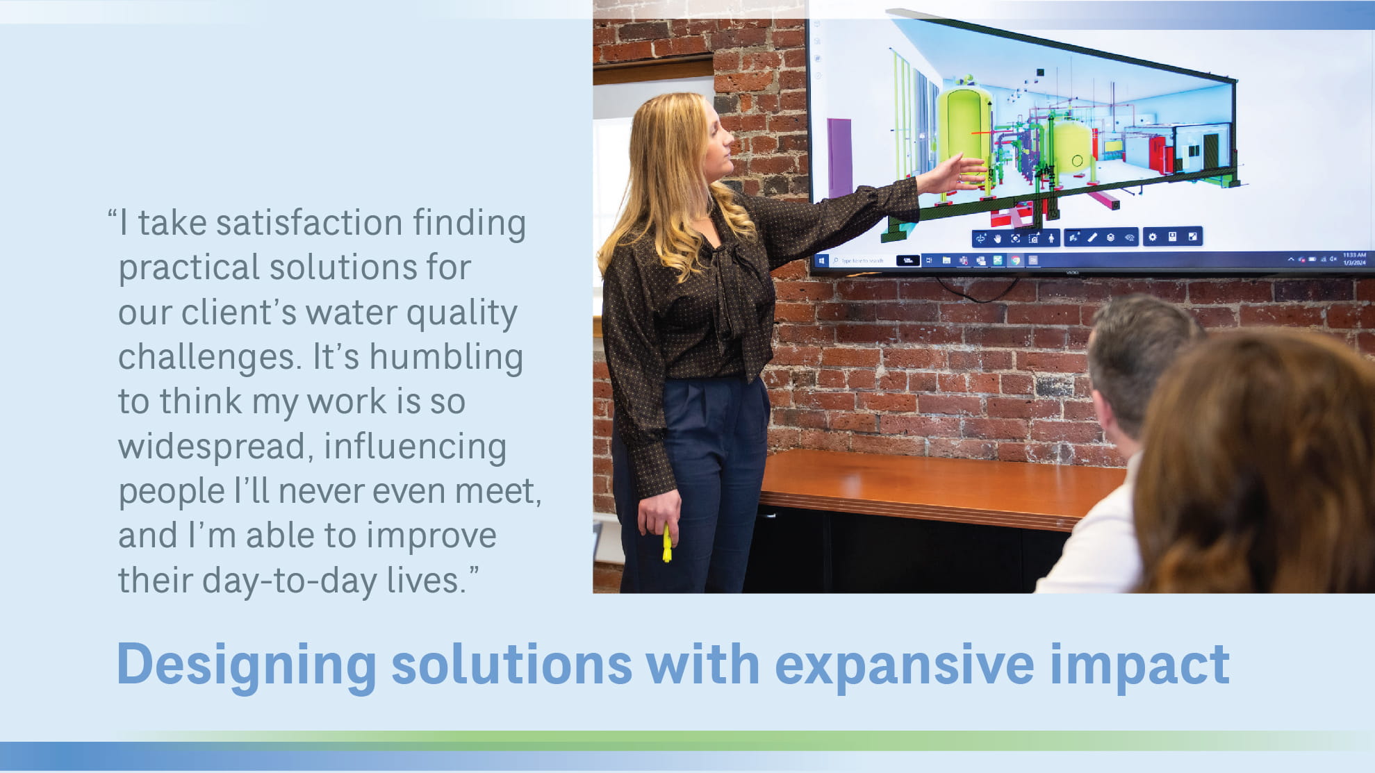 Maddie Vidal presenting at large monitor