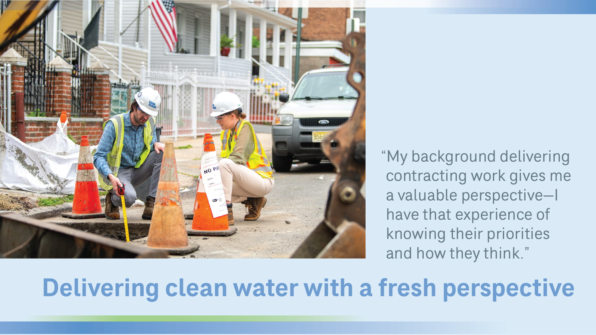 2 people measuring hole depth on a construction site