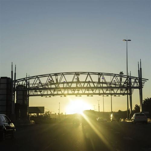 Toll gantry at sunrise