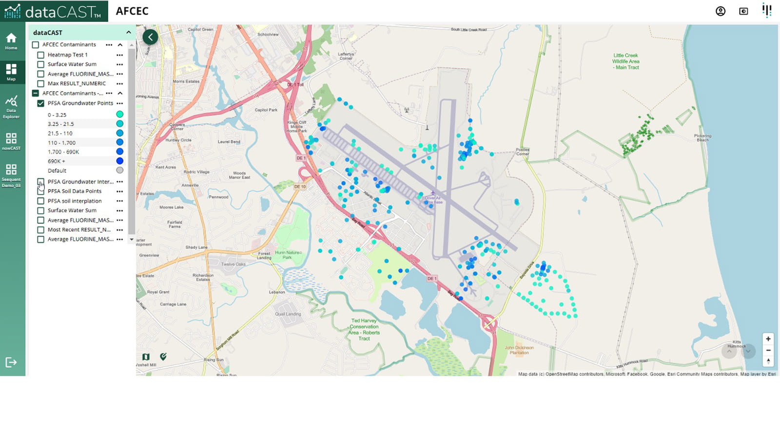 dataCAST dashboard groundwater data